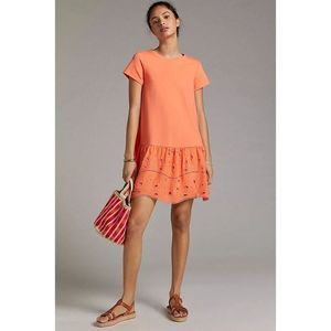 Anthropologie Flounced Eyelet Mini Dress Size Xs